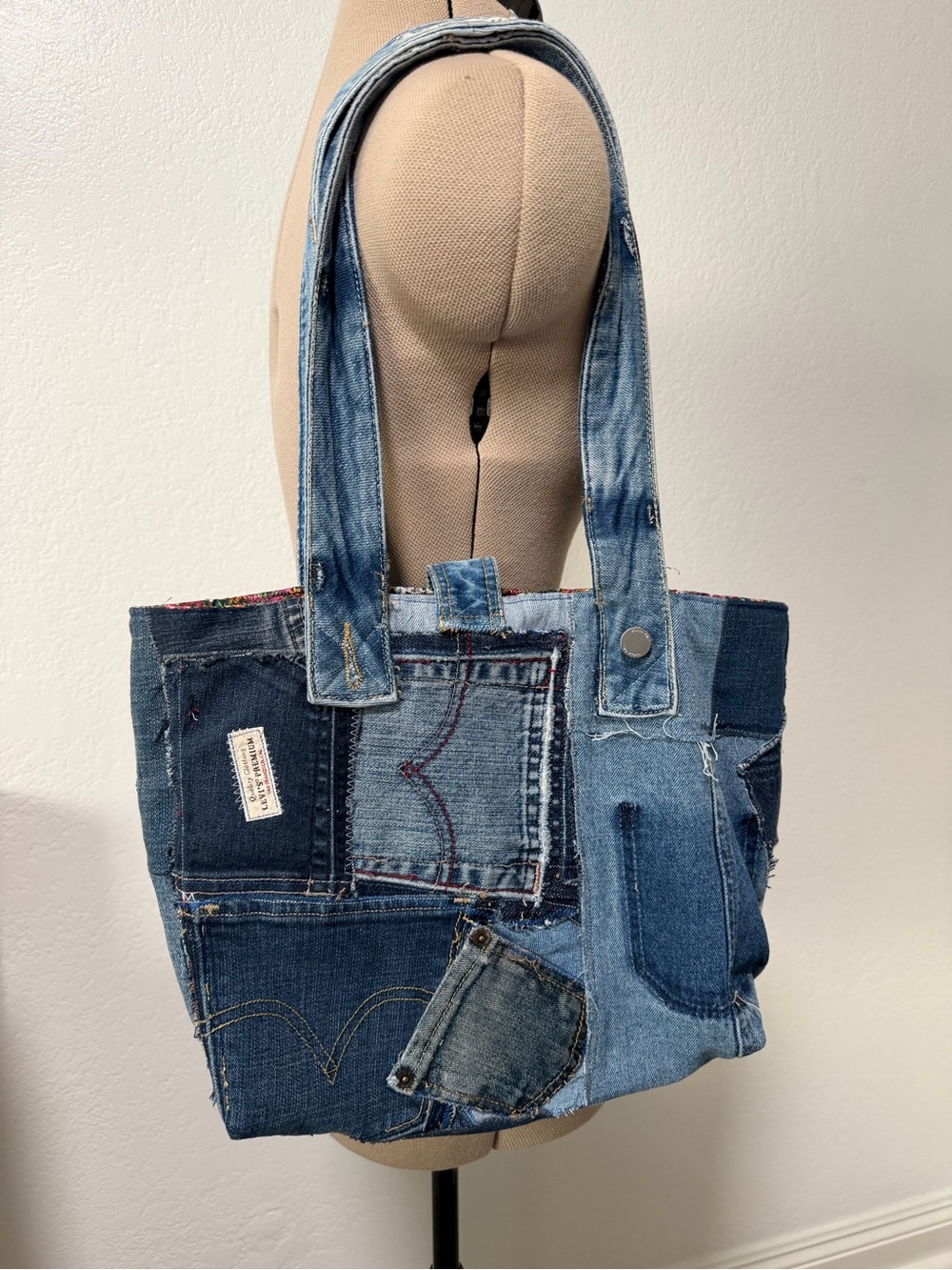 Patchwork Denim Tote Bag - Blue